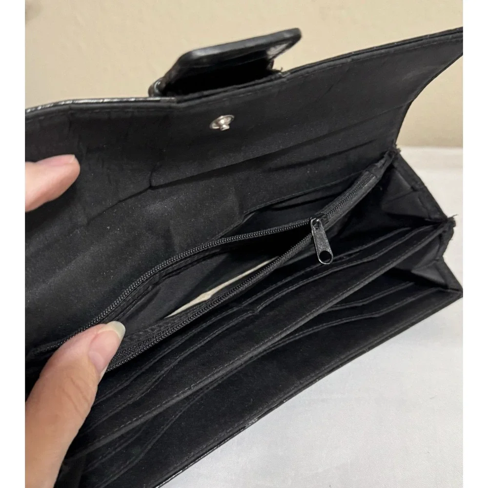 Black Y2K‎ Wallet Big-Buckle Snap Closure Reptile Pattern